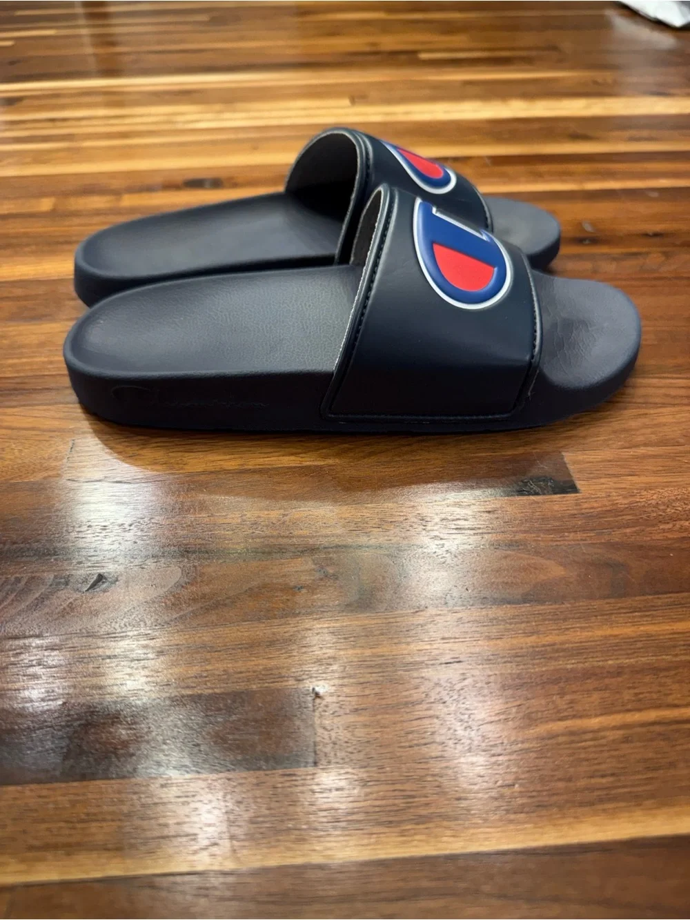 Champion Navy Slides with Red & White Logo for Kids